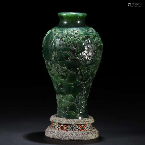 A Chinese Carved Jasper Jade Vase Meiping