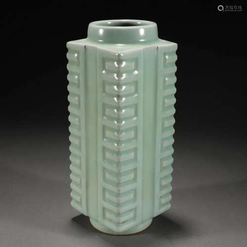 A Chinese Longquan Celadon Glazed Cong Vase