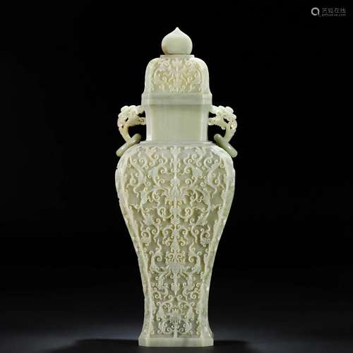 A Chinese Carved Jade Vase with Cover