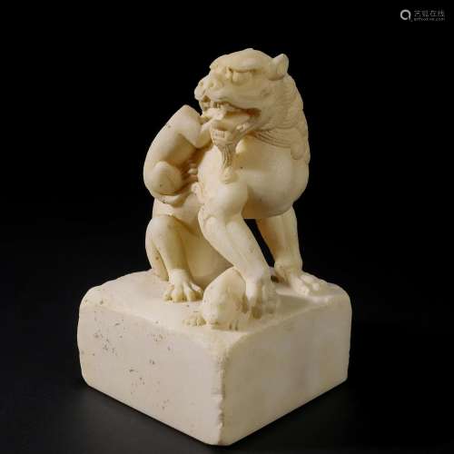 A Chinese Carved White Marble Beast