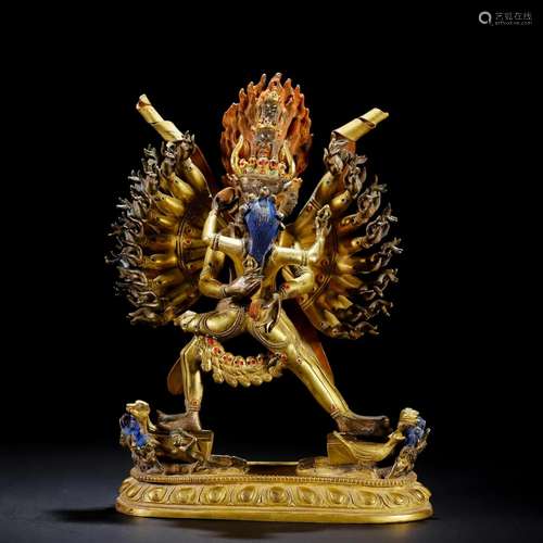 A Tibetan Bronze-gilt Standing Yamantaka