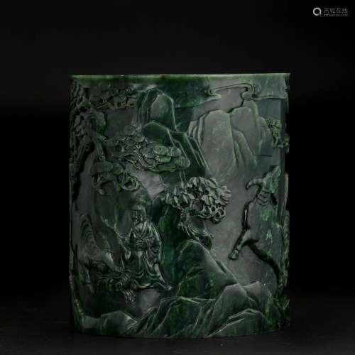 A Chinese Carved Jasper Jade Brushpot