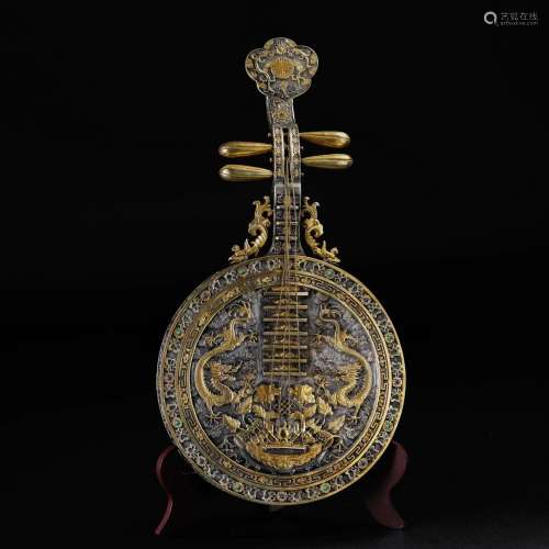 A Chinese Bronze-gilt Music Instrument Pipa