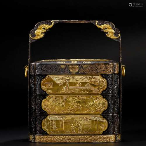 A Chinese Bronze-gilt Picnic Box