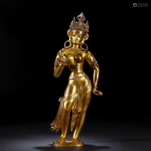 A Tibetan Bronze-gilt Standing Padmapani