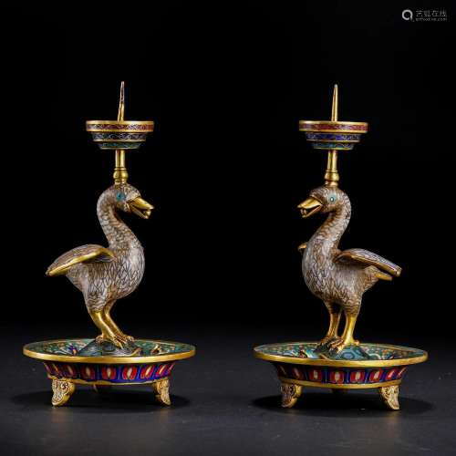 Matched Pair of Chinese Cloisonne Enamel Candlesticks