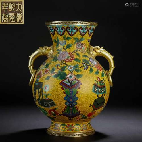 A Chinese Cloisonne Enamel Vase with Double Handles