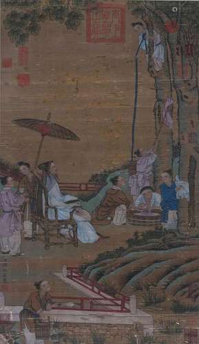 A Chinese Scroll Painting Signed Qiu Ying