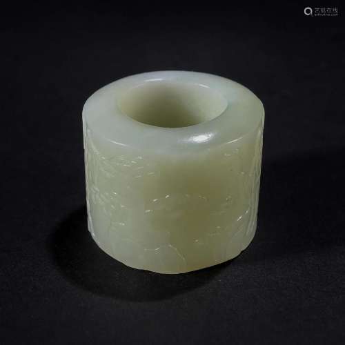 A Chinese Carved White Jade Archer Ring