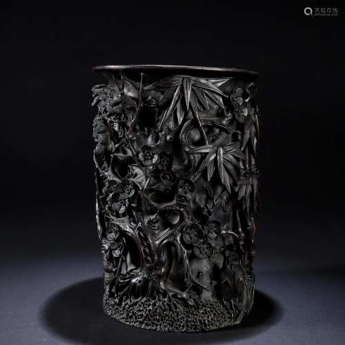A Chinese Carved Rosewood Brushpot