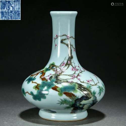 A Chinese Famille Rose Pine Bamboo and Plum Vase