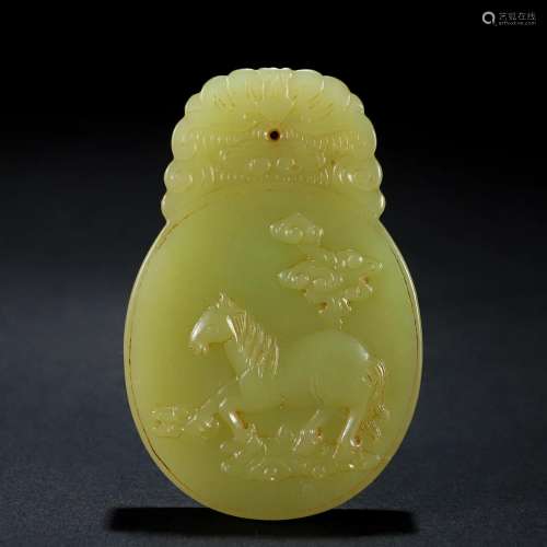 A Chinese Carved Yellow Jade Panel