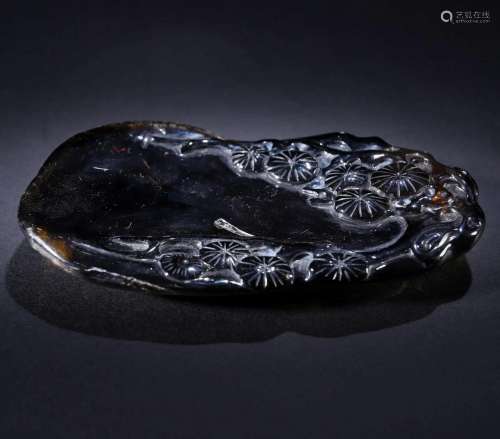 A Chinese Carved Smoky Quartz Inkwell