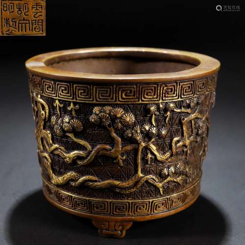 A Chinese Bronze Partly Gilt Censer
