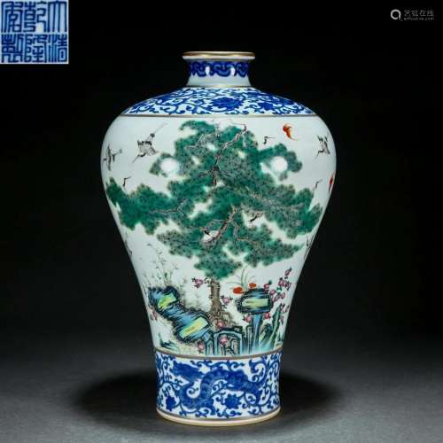 A Chinese Famille Rose Crane and Pine Vase Meiping