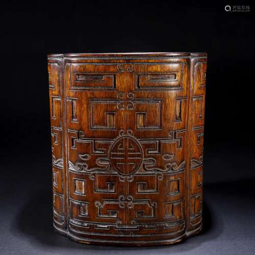 A Chinese Carved Hardwood Brush-pot