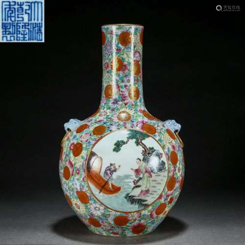 A Chinese Famille Rose Figural Story Bottle Vase