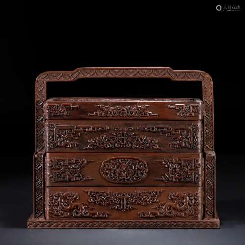 A Chinese Carved Aloeswood Picnic Box