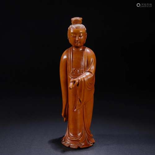 A Chinese Carved Boxwood Standing Figure