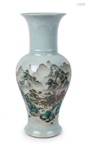 An antique Chinese porcelain baluster shaped vase with ename...
