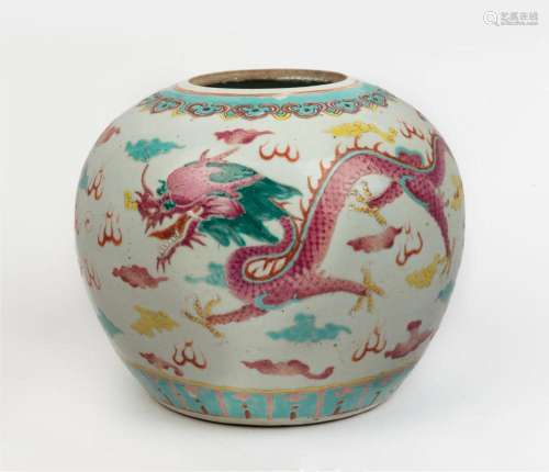 A Chinese porcelain ginger jar with dragon and phoenix decor...