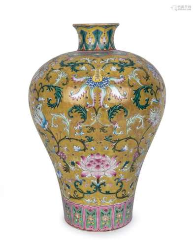 A Chinese Meiping porcelain vase adorned with lotus, orchids...