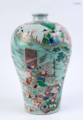 A Chinese Meiping famille verte porcelain vase with battle s...