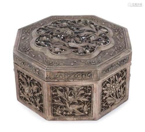 A Chinese pierced silver octagonal box, early 20th century, ...