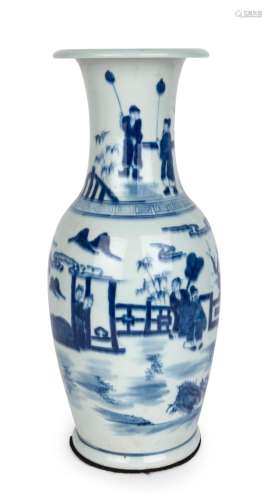 A Chinese blue and white baluster shaped porcelain vase with...