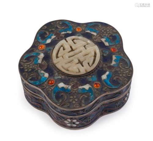 A Chinese silver plated jewellery box decorated with enamel ...