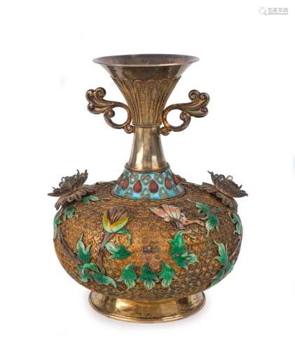 A Chinese silver and enamel vase, 20th century, 17cm high