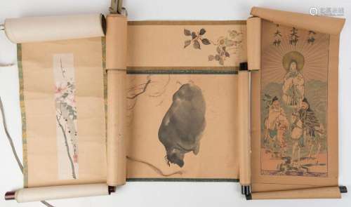 Five assorted Chinese scrolls, the largest 105 x 65cm