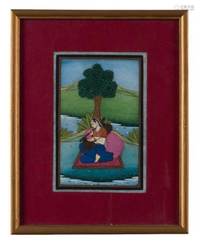 A pair of Indian watercolours of maidens, 14 x 9cm, 24 x 19c...