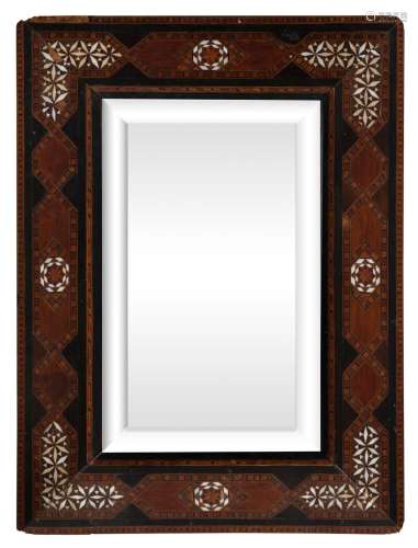 An antique Middle Eastern inlaid timber framed mirror, 19th ...