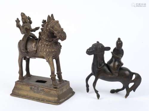 Two cast bronze statues of horses and riders, 19th century, ...