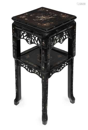 An antique Chinese table, carved rosewood inlaid with pearl ...