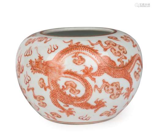 A Chinese porcelain vase with dragon and flaming pearl decor...