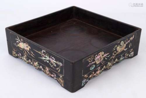 An antique Vietnamese wedding tray, ebony and mother of pear...
