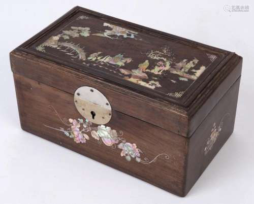 An antique Vietnamese wedding jewellery casket, ebony and mo...