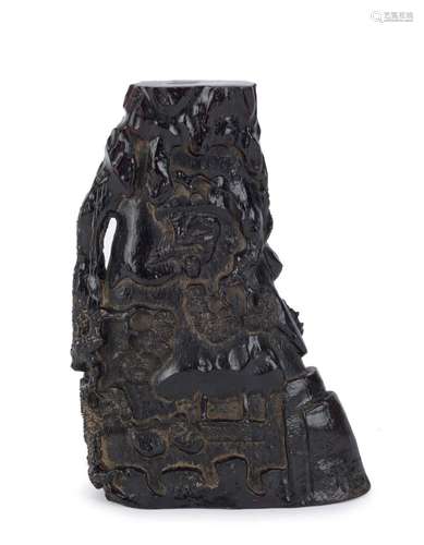 A Chinese libation cup, carved buffalo horn, 19th century, 1...