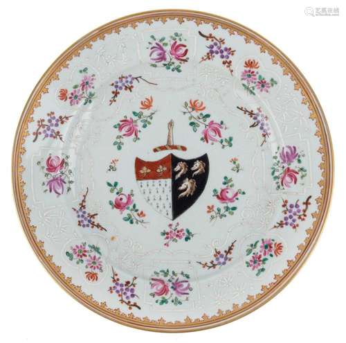 An antique Chinese export ware armorial plate, 18th century,...