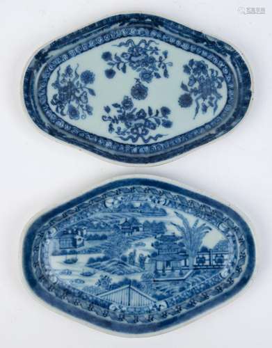 Two antique Chinese porcelain dishes of ovoid form, Qing Dyn...