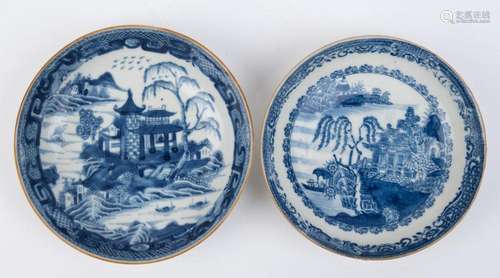 Two antique Chinese export ware blue and white porcelain dis...