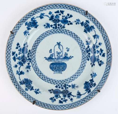 Antique Chinese blue and white porcelain charger, Kangxi per...