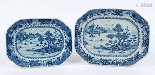 Two antique Chinese porcelain graduated serving platters, ci...