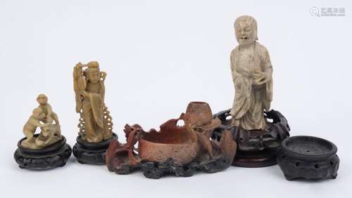 Four Chinese carved soapstone statues, 19th/20th century, th...