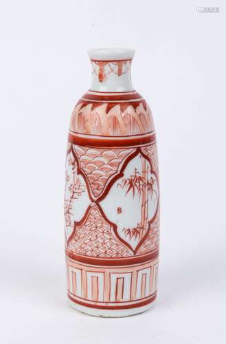 A Chinese porcelain flask with iron red decoration, Qing Dyn...