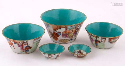 Set of five graduated Chinese porcelain bowls, Qing Dynasty,...