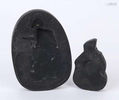 Two Chinese black slate ink stones, 19th,20th century, 11cm ...