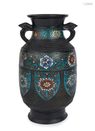 An antique Chinese bronze and cloisonne vase, 19th century, ...